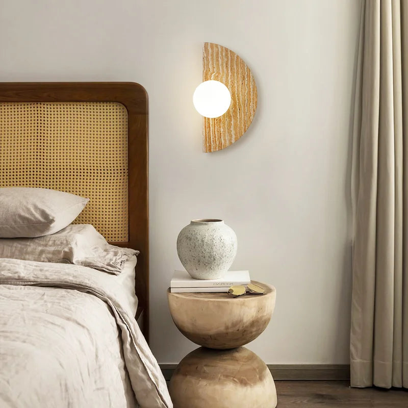 applique murale vintage led demi-cercle avec pierre naturelle - vue 5 sur 6