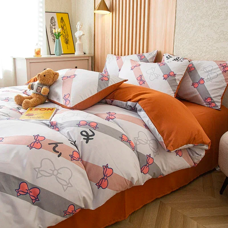 housse de couette imprimée fleurs en coton lavé