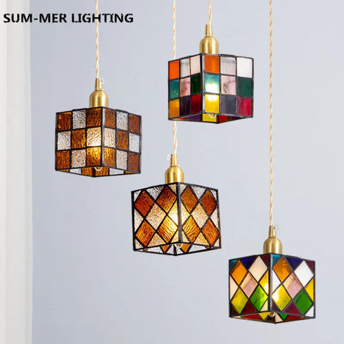 lampe suspendue nordique en laiton et verre style japonais rural rétro