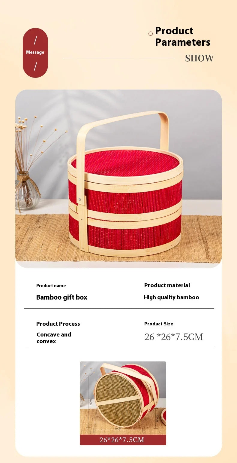 panier en bambou tressé portable pour pique-nique et repas - vue 2 sur 7