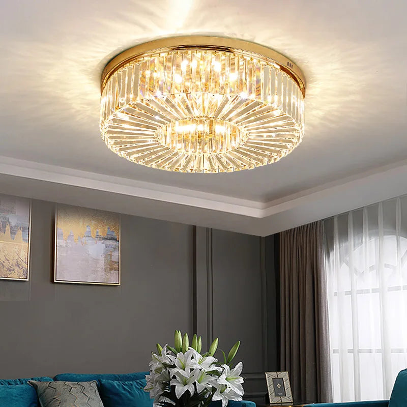 Or Lustre moderne éclairage décoration de la maison de luxe cristal salon plafonnier Dimmable Lustre anneau luminaire LED