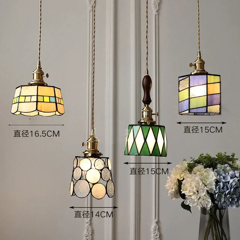 lustre en verre fait main style tiffany pour décoration intérieure - vue 4 sur 15