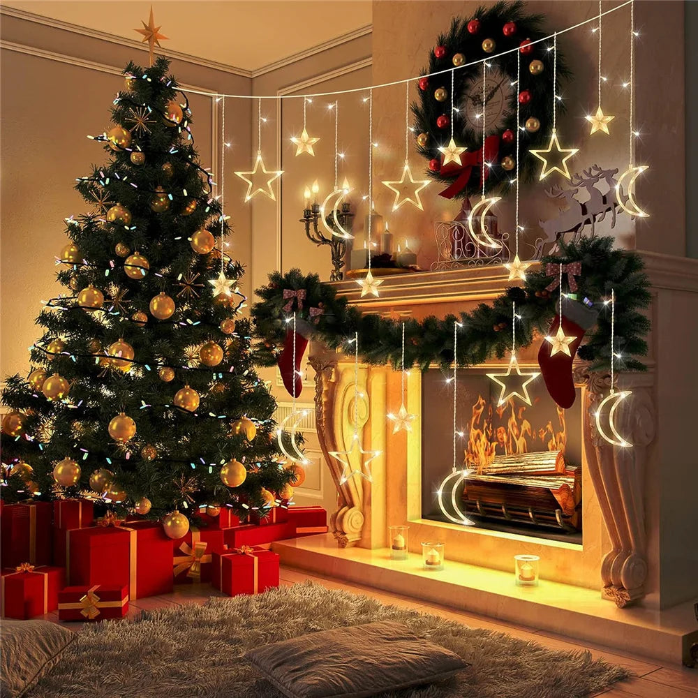 guirlande lumineuse rideau 138 led décorative pour Noël et fêtes - vue 3 sur 7