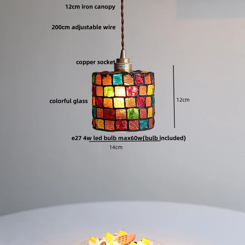 suspension en verre coloré avec fil de bois réglable moderne - vue 3 sur 25