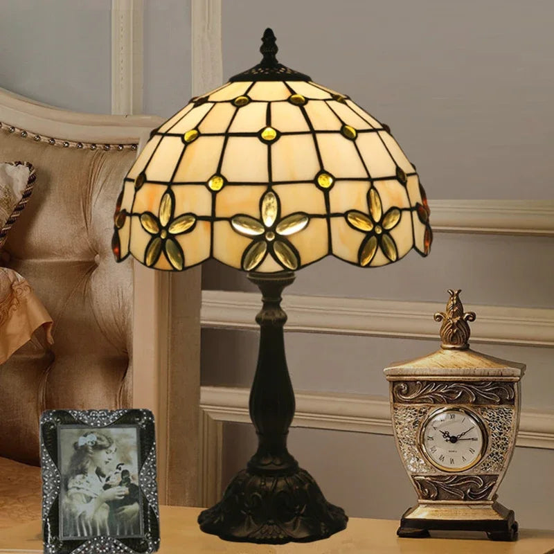lampe de chevet en verre teinté style méditerranéen décoratif - vue 3 sur 6