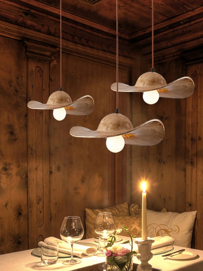 Vintage résine chapeau forme suspension lumières salle à manger Restaurant Bar café rétro LED luminaires suspendus décor intérieur éclairage E27