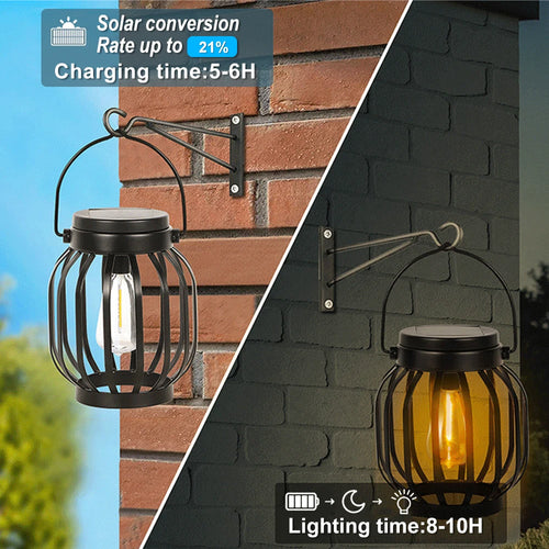 lanterne solaire métal suspendue vintage étanche pour jardin patio - vue 2 sur 7