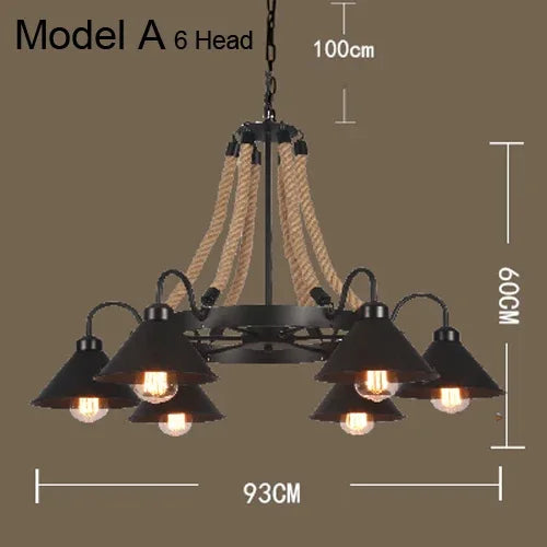 Vintage Hemp Rope Pendant Lamps Iron Lampshade Retro Coffee House Bar Indoor Lightings E27 Industrial Style Chain Pendant Light - vue 10 sur 12