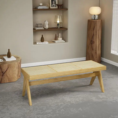 banc en rotin massif chaise longue et ottoman rétro polyvalent - vue 12 sur 14
