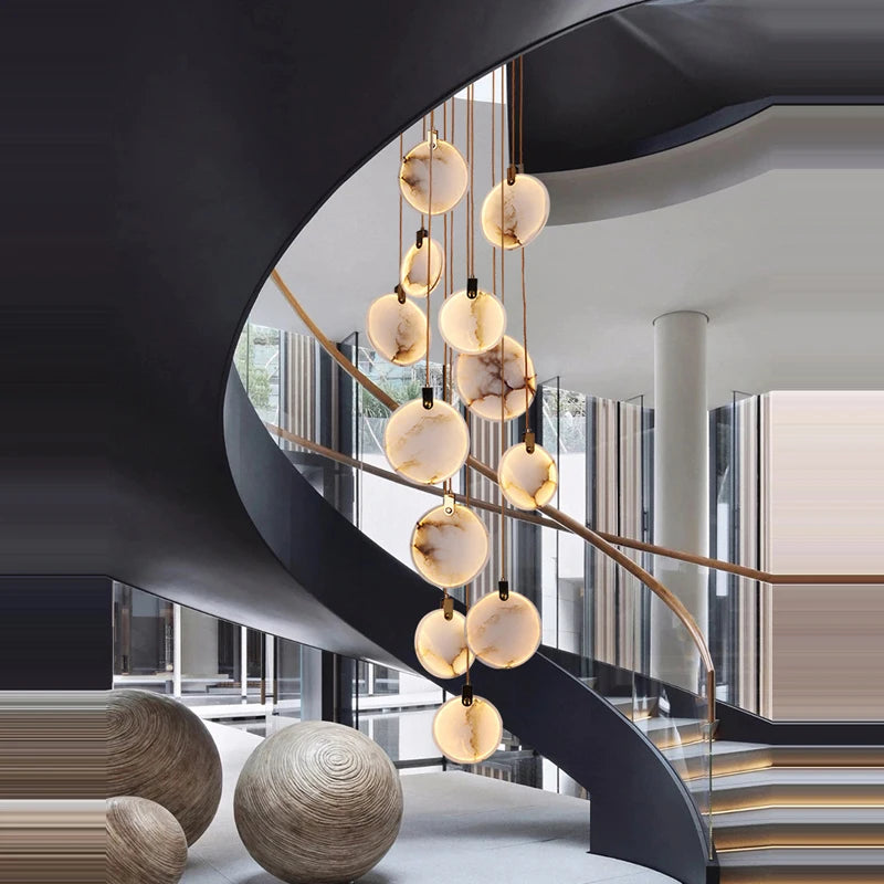 lustre led artistique en marbre doré à intensité réglable - vue 4 sur 25