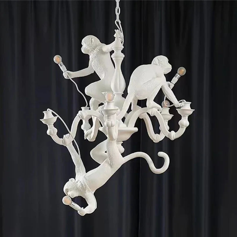 SANDYHA Art nordique singe lustres noir blanc Animal Design lampe à LED pour salon salle à manger centre commercial éclairage suspendu