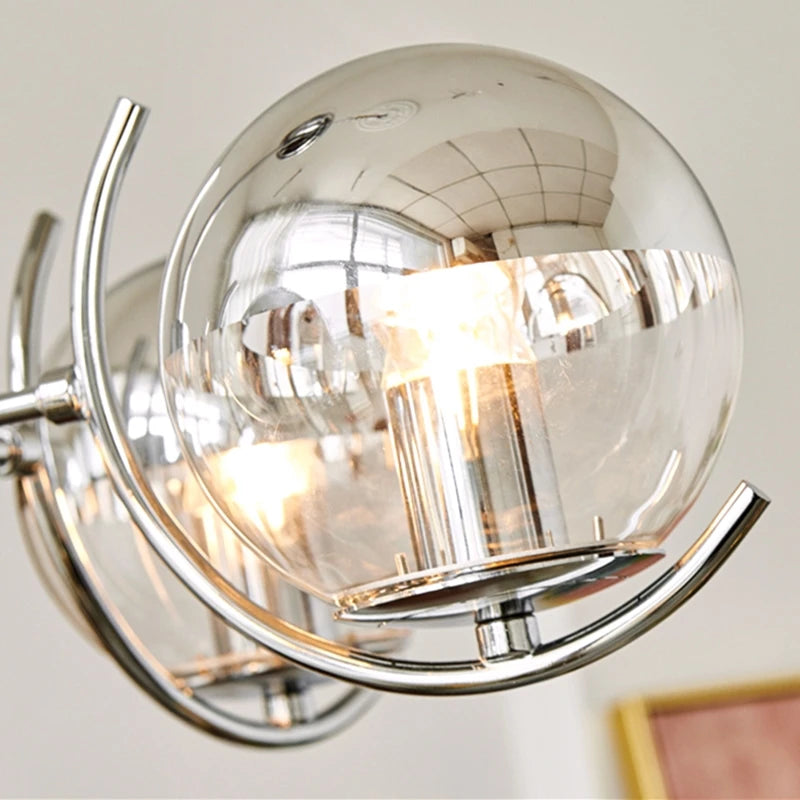 lustre design en verre chrome led pour décoration maison - vue 5 sur 9
