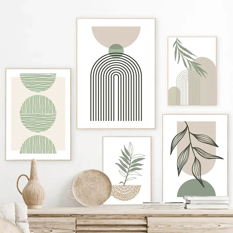 décoration murale abstraite boho avec feuilles géométriques modernes