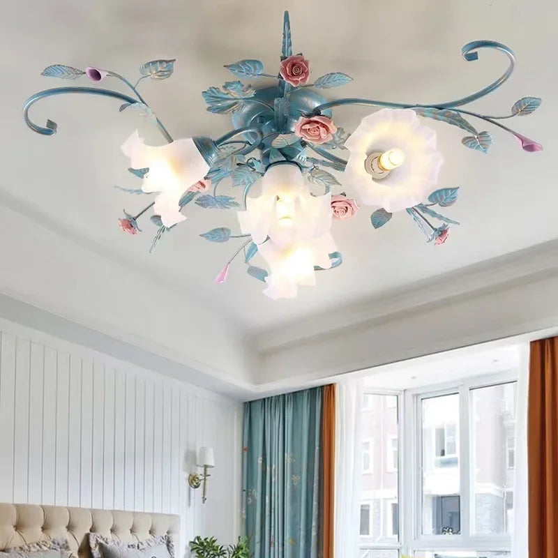 plafonnier led romantique style pastoral avec fleurs et herbe