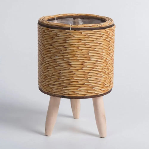pot de fleurs rotin tressé créatif avec pieds amovibles et support durable