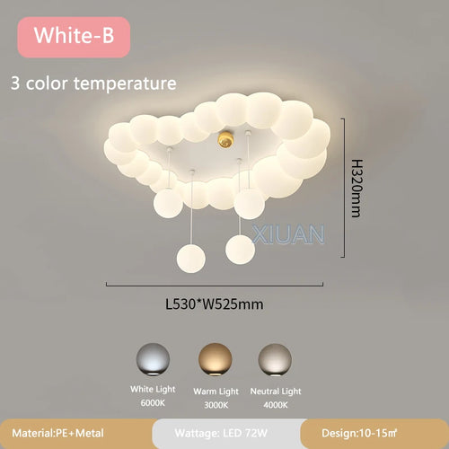 Nordic Cloud Ceiling Lamps Bedroom Ceiling Light Pink White Bubble Design Children's Room Chandelier Lights for Princess Room - vue 13 sur 12