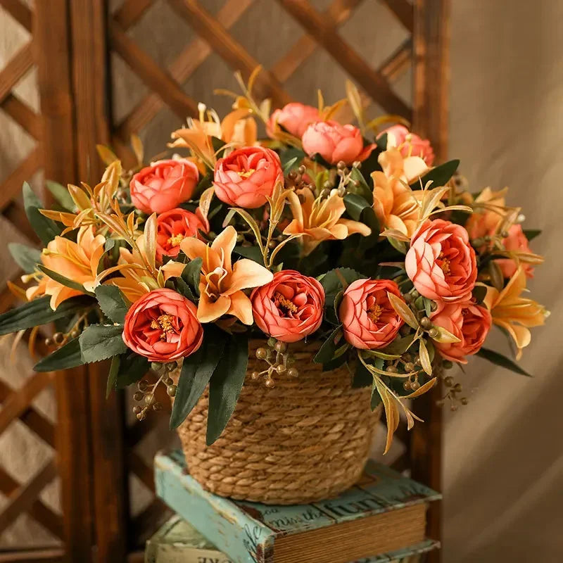 bouquet de pivoines et lys en soie pour saint-valentin