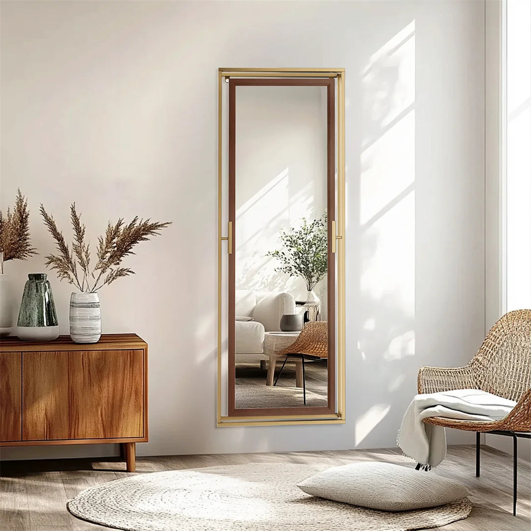 miroir sur pied décoratif avec cadre en métal doré - vue 3 sur 7