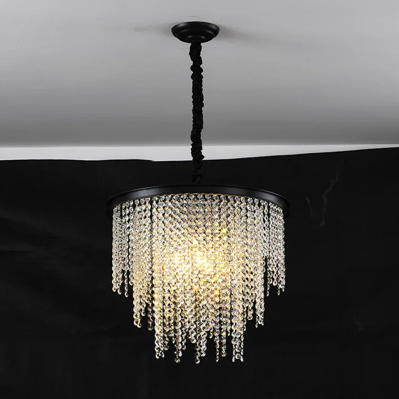 Lustre en cristal Luxe moderne LED chaîne de fronde or