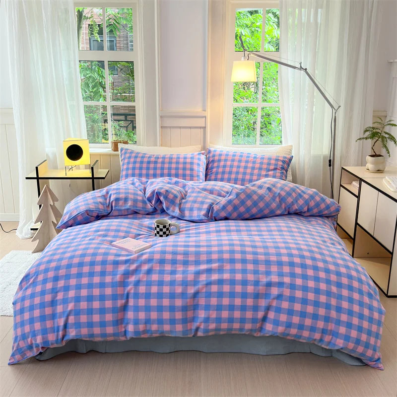 housse de couette en coton lavée à carreaux douce et confortable