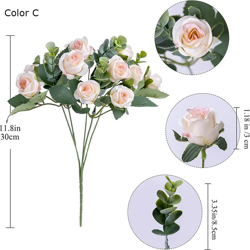 bouquet de roses artificielles avec eucalyptus et pivoine décoratif - vue 7 sur 12