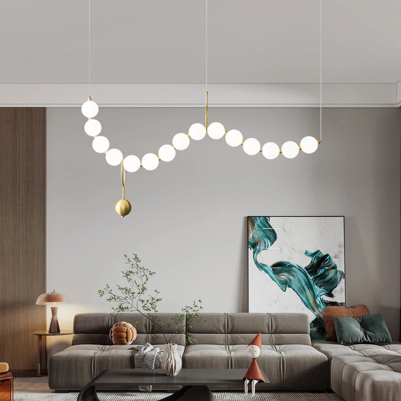 French Luxury Copper Pendant Lamps for Bedroom Living Room Kitchen Table Lighting Acrylic Round Bubble Ceiling Hanging Light - vue 4 sur 16