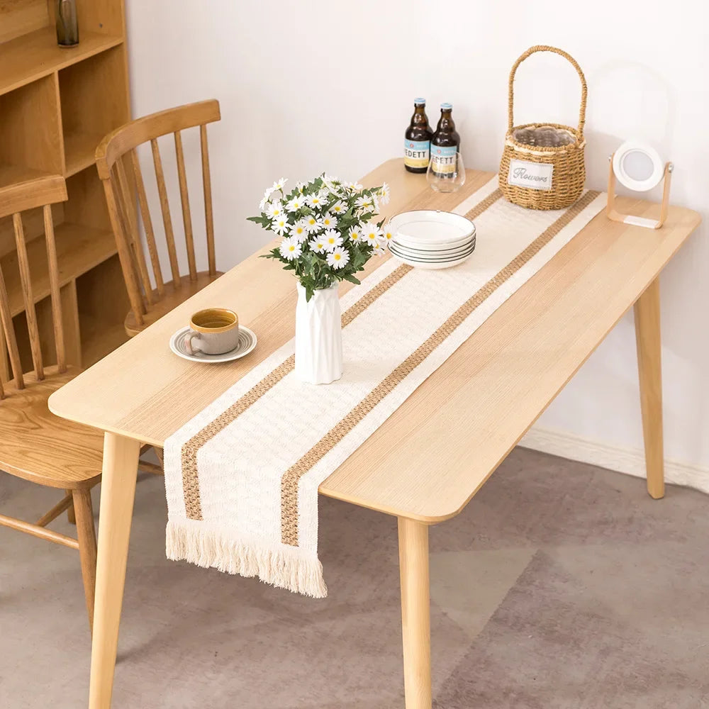 Chemin de table style campagne motif carreaux tissé - vue 3 sur 5