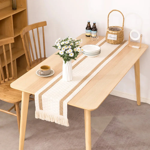 Chemin de table plaid coton lin decoration table salle a manger - vue 4 sur 5
