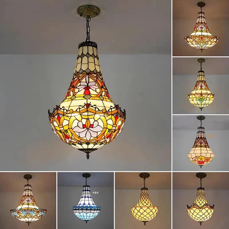 lustre méditerranéen vintage en vitrail tiffany - vue 7 sur 14