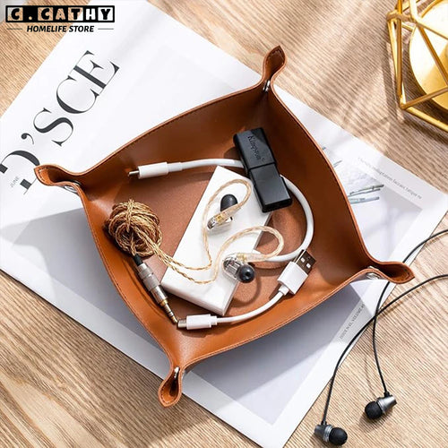 plateau pliable en cuir pour rangement divers et décoration - vue 2 sur 13