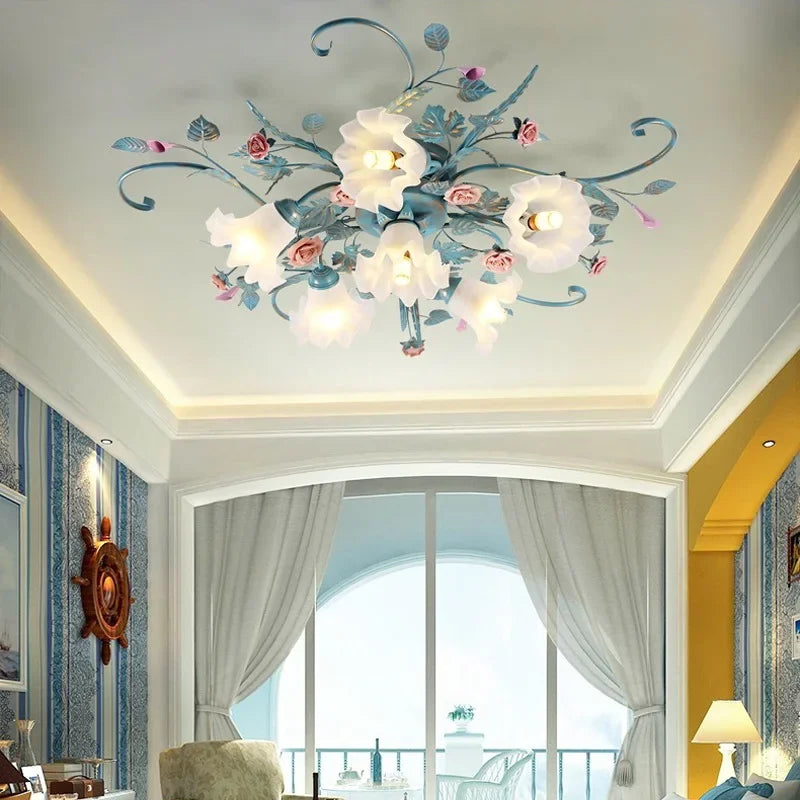 plafonnier led romantique style pastoral avec fleurs et herbe