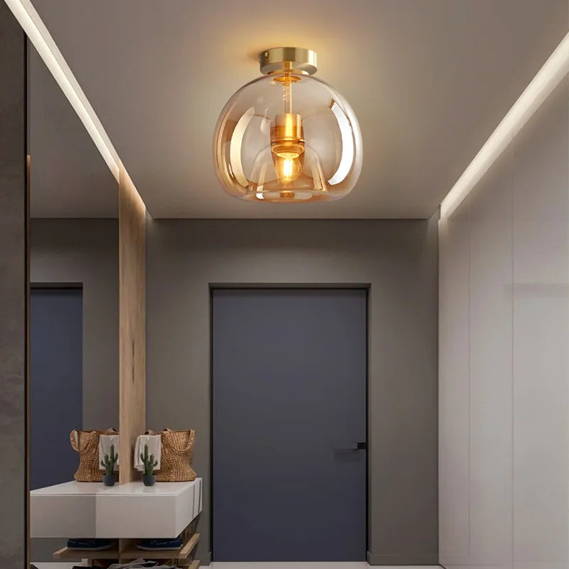 Plafonnier design en verre de couloir passage luxe fumé ambre gris