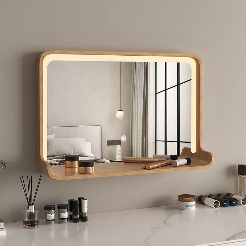 miroir nordique en bois massif pour salle de bain suspendu - vue 5 sur 12