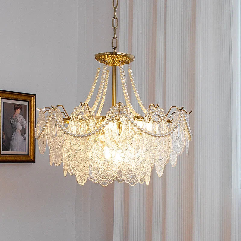 suspension moderne en verre clair style français luxe - vue 3 sur 18