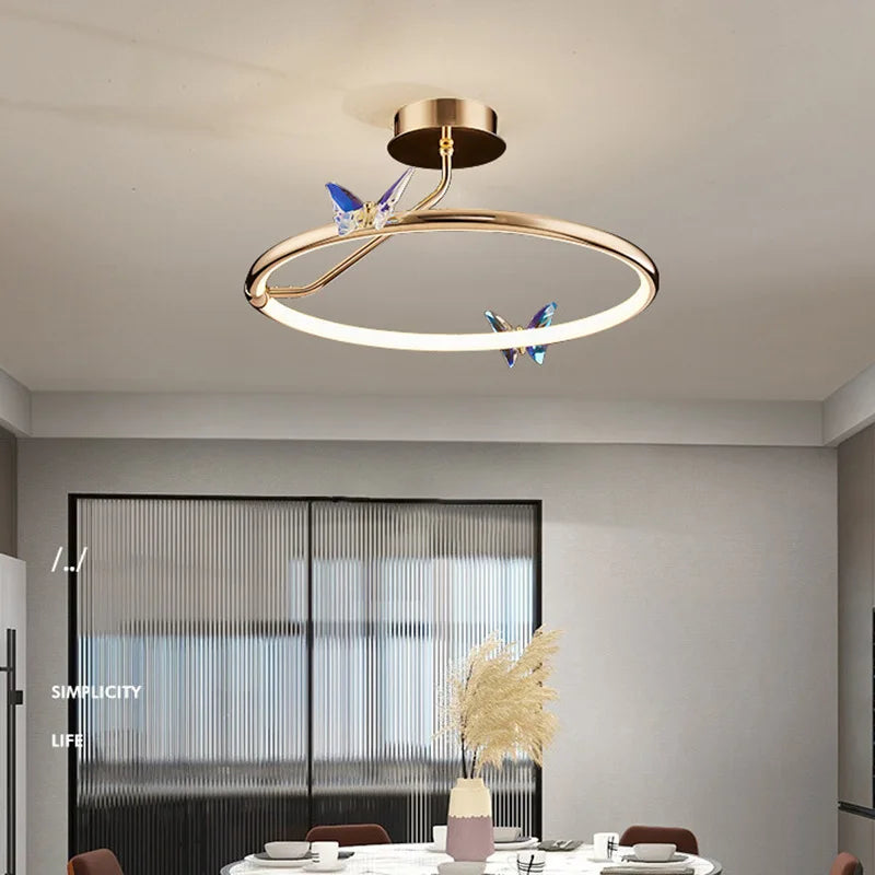 anneau d'or led papillon luminaire suspendu loft déco - vue 3 sur 20