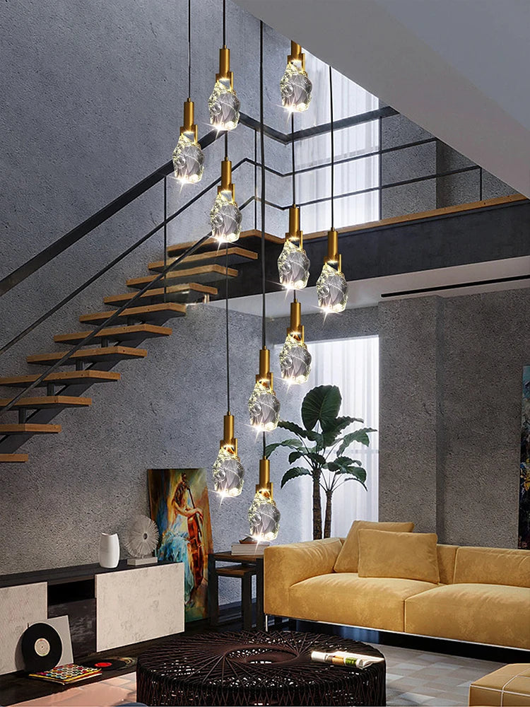 lustre duplex loft escalier en colimaçon moderne créatif villa salon cristal - vue 3 sur 14