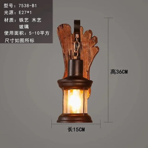 Applique murale LED industrielle rétro en bois - vue 19 sur 21