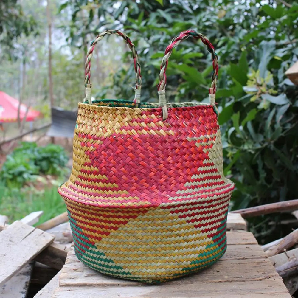 panier de rangement en paille avec poignée pliable pour jardinage - vue 4 sur 8