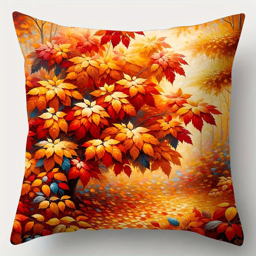housse de coussin décorative motif feuilles d'automne et panier
