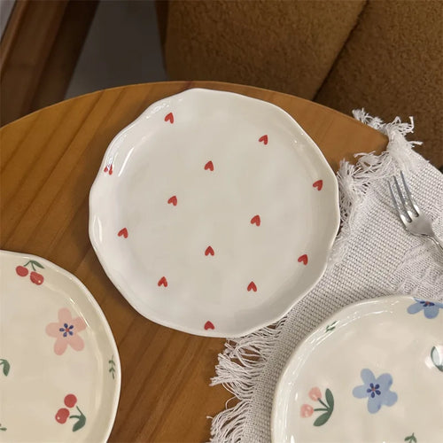 Assiette a gateau ceramique style coreen motif floral