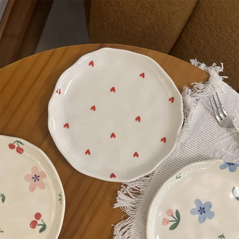 Assiette a gateau ceramique style coreen motif floral