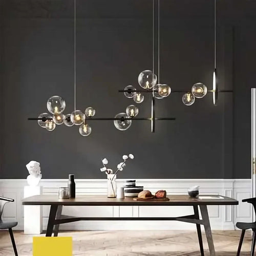 lustre moderne led avec boules de verre suspendues - vue 2 sur 8