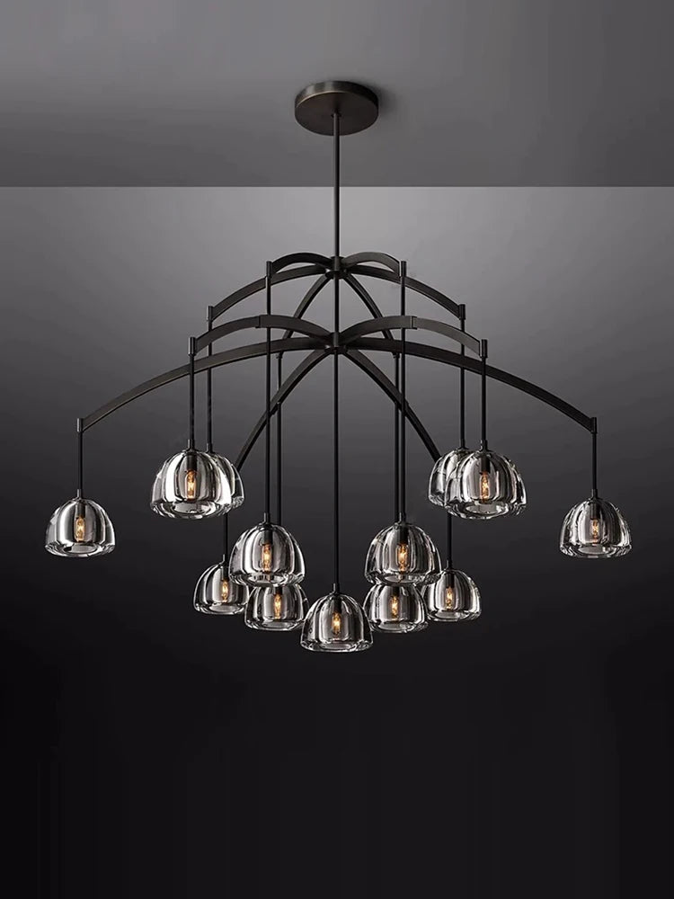 lustre rétro américain en laiton et cristal pour un éclairage élégant - vue 3 sur 20