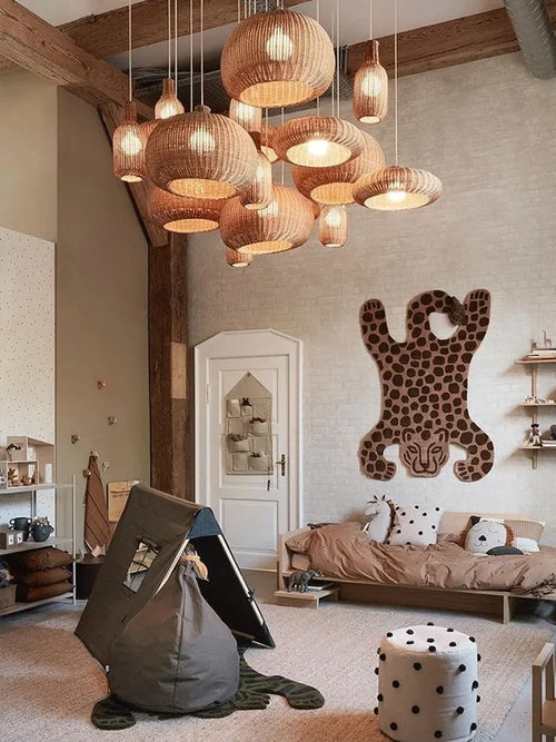 suspension vintage en rotin style chinois fait main pour café et restaurant - vue 2 sur 15