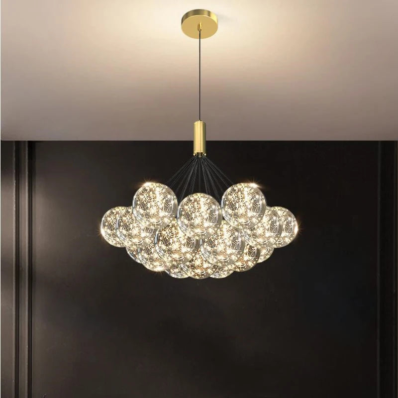 lustre boule à bulles en verre éclairage étoilé romantique - vue 4 sur 11