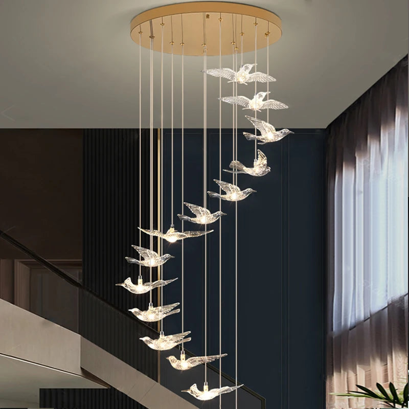 YOULAIKE oiseau design led lustre pour escalier de luxe salon suspendu luminaire couloir longue spirale acrylique lampes - vue 5 sur 20