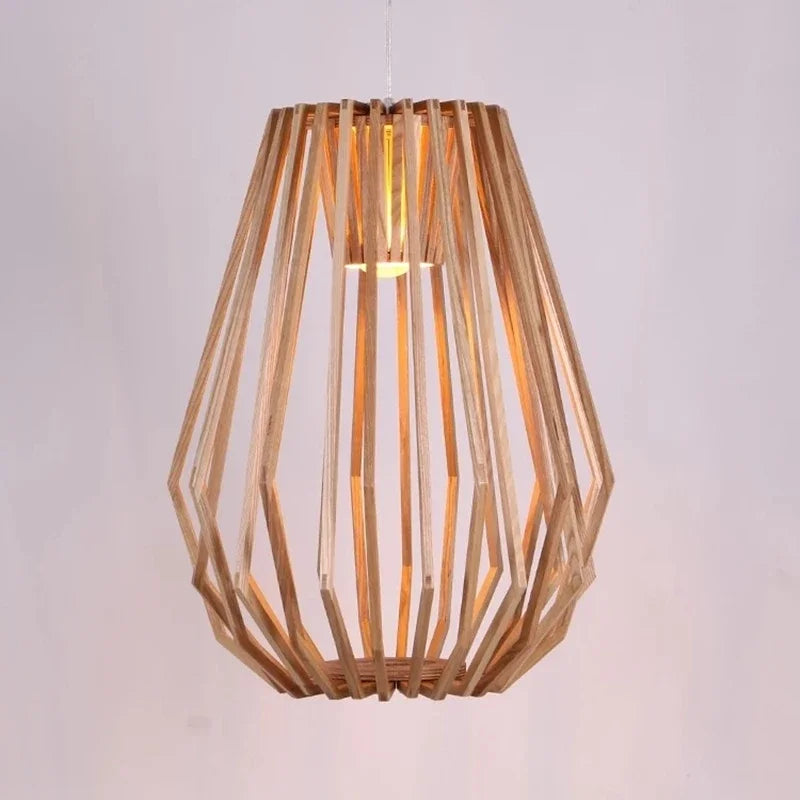 Nordic Wooden Cage Chandelier For Living Room Dining Study Modern Solid Wood Art Led Lamp Indoor Lighting Home Decor - vue 3 sur 8