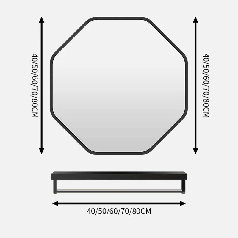miroir irrégulier avec support de rangement pour maquillage