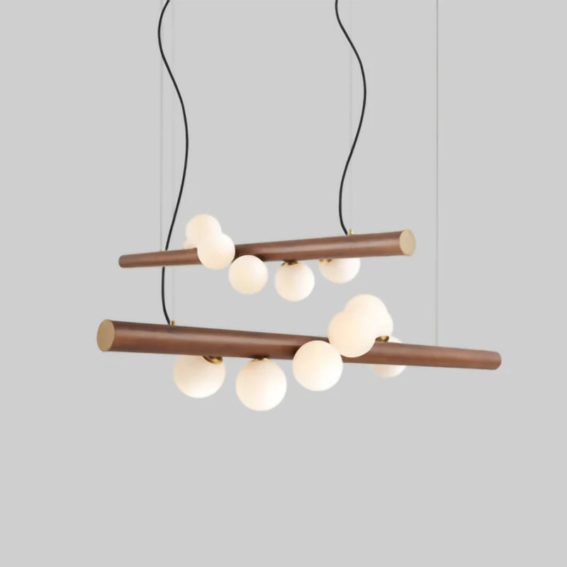 LED longue suspension en bois lumières moderne boule de verre lustre Art Design Luminaire en bois G9 suspension pour éclairage de salle à manger