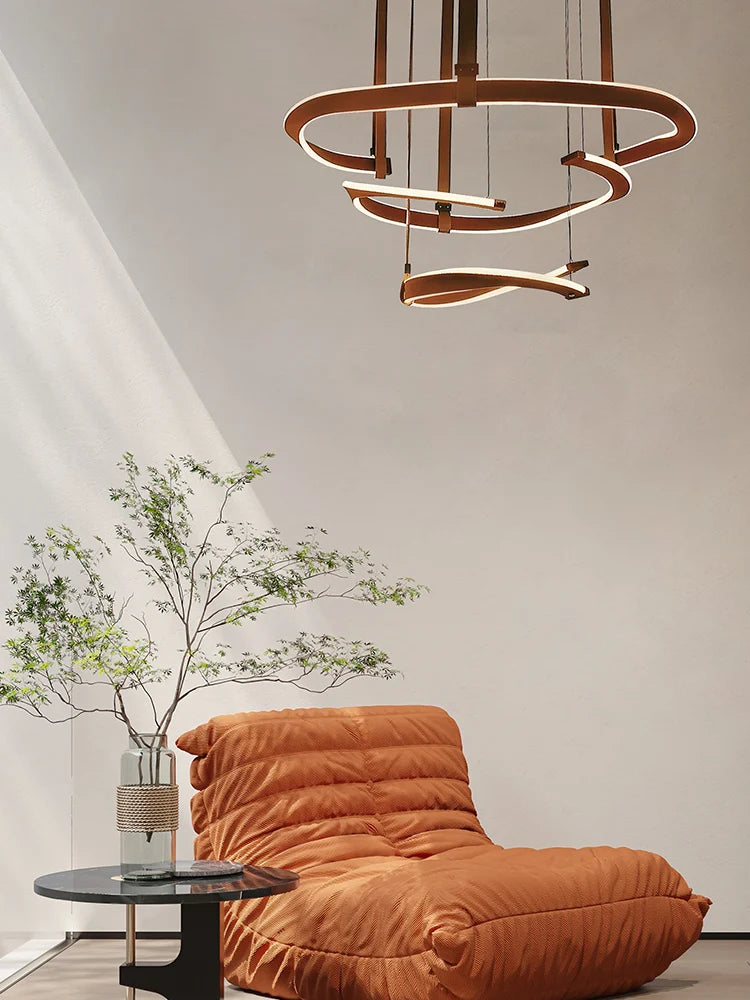 Modern leather Led chandelier dimmable dining room, living room, bedroom, hall chandelier, home decoration lighting fixture - vue 3 sur 10